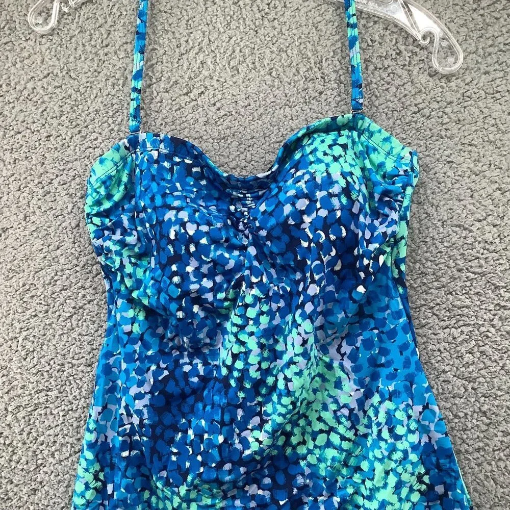 Jantzen One Piece Swimsuit Womens XL Blue Padded Halter Tropical‎ Watercolor